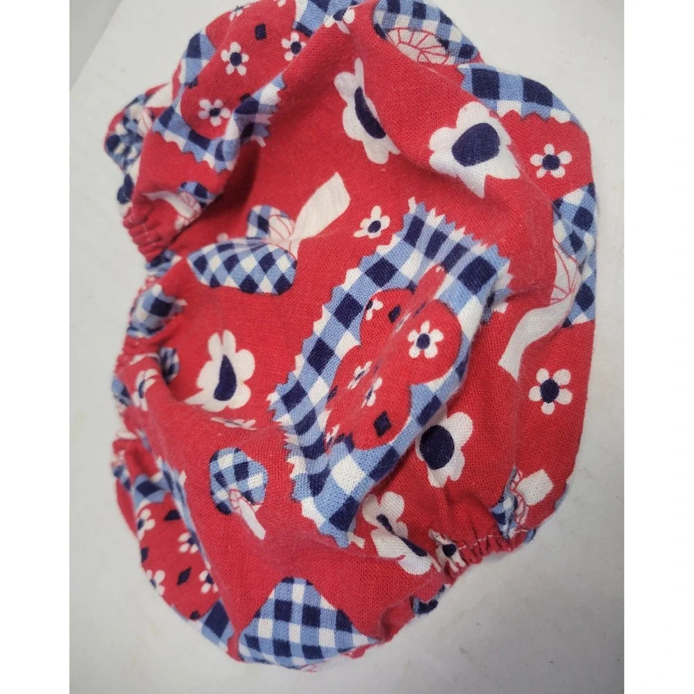 Vintage 70s Baby Bloomers Mushroom Floral Gingham Red Diaper Cover 6-9